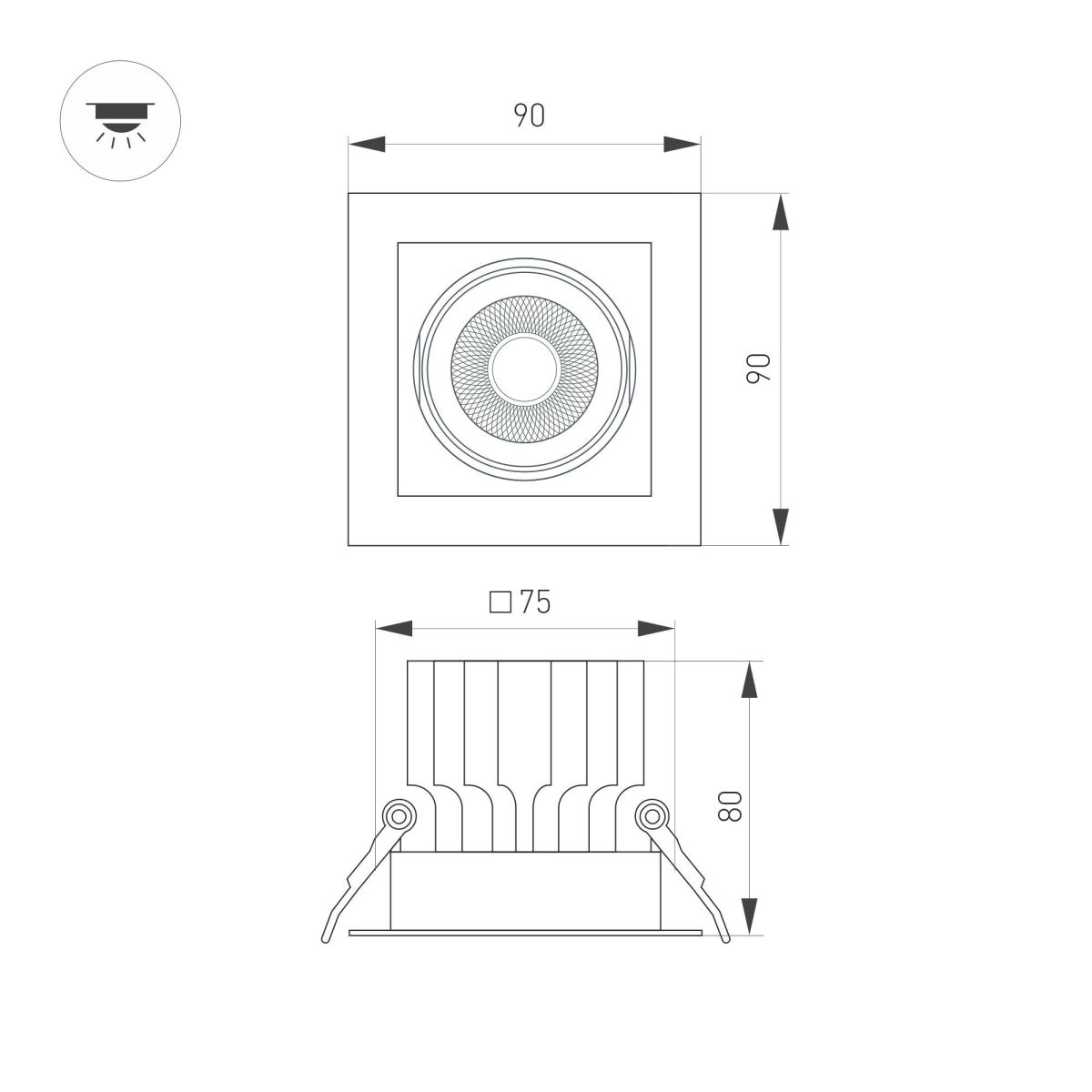 Встраиваемый светильник Arlight MS-VORTEX-BUILT-S90x90-12W Warm3000 (WH-WH, 20 deg, 230V) 057912