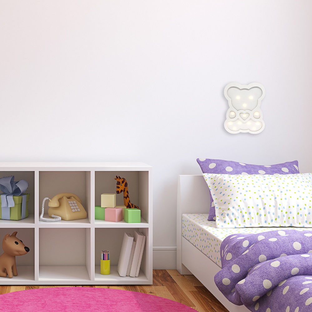 Светодиодный ночник Apeyron Мишка теплый белый 2хААА МДФ 12-176